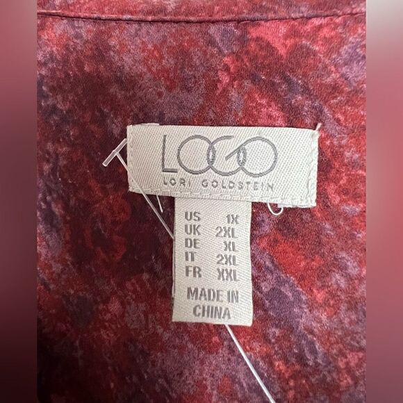 Logo by Lori Goldstein Red/Purple Abstract Lagenlook Peplum Hem Tunic 1X - Picture 7 of 8